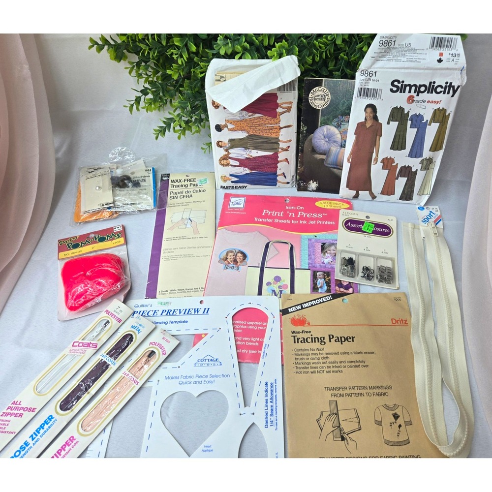Vintage Sewing Lot Simplicity 9861 Butterick 5051 Cottage Mills Zipper Dritz